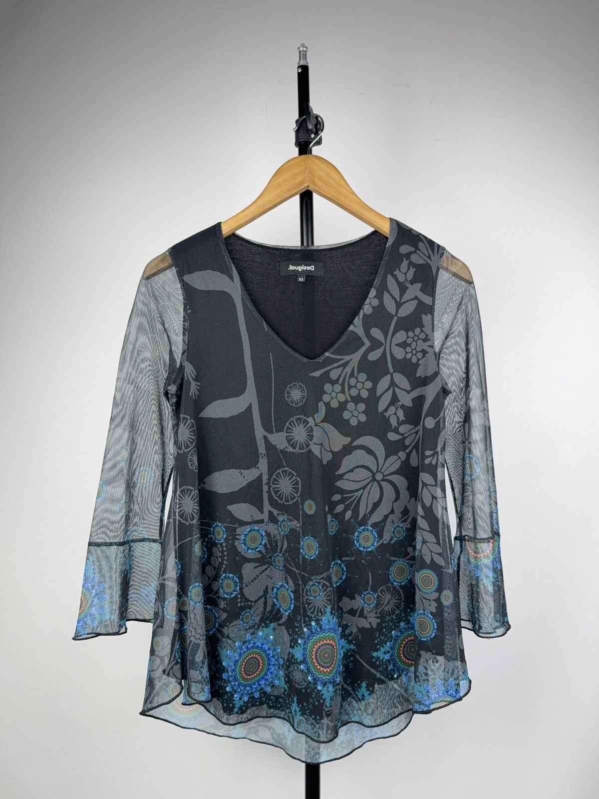 Desigual Desigual Sheer Floral Mesh Top Blue Boho Art Pattern XS Size XS / US 0-2 / IT 36-38 - 1 Thumbnail