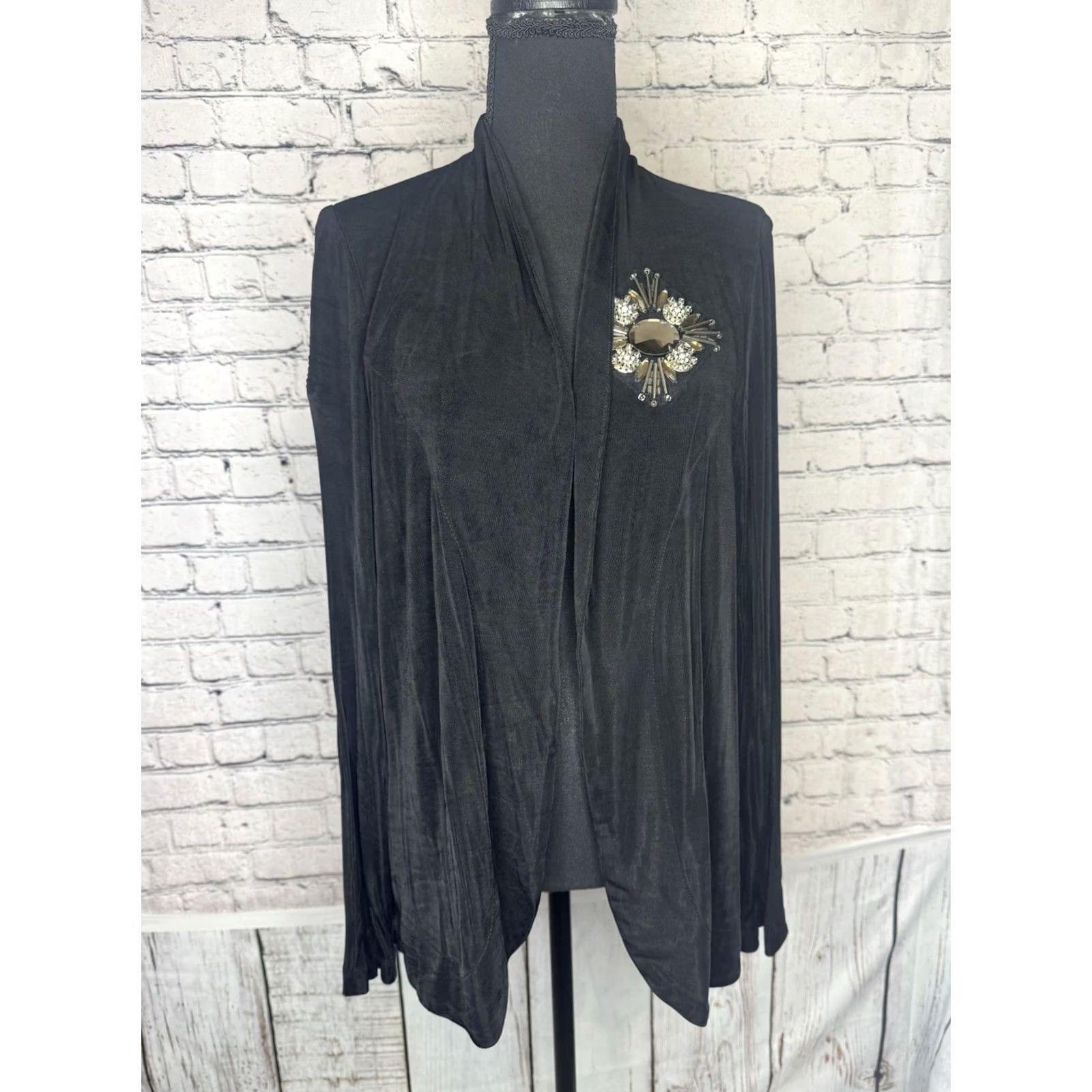 Laura Ashley VINTAGE Laura Ashley Petites Jacket Black Beaded Knit Slinky L Sleeve Button Women's Small/Petites, 0? Size L / US 10 / IT 46 - 5 Thumbnail