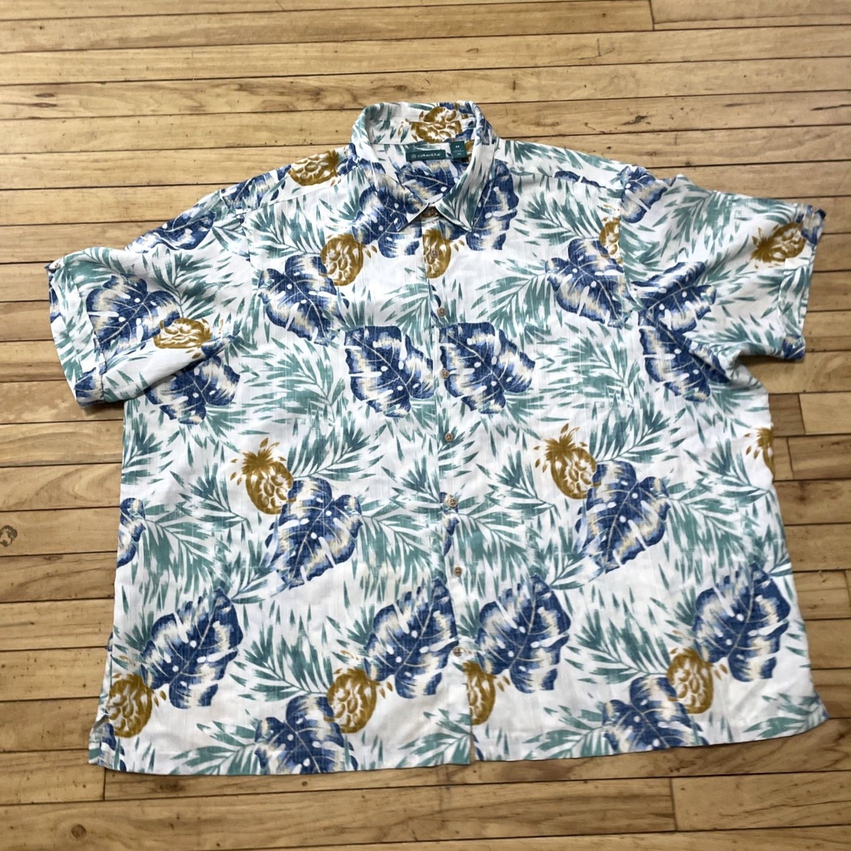 Cubavera VINTAGE Cubavera Shirt Men 4X Floral Hawaiian Aloha Button-Up Preppy Blue Cream XXXXL Shirt Mens Regular Short Sleeve Button-Up Casual Size US XXL / EU 58 / 5 - 2 Thumbnail