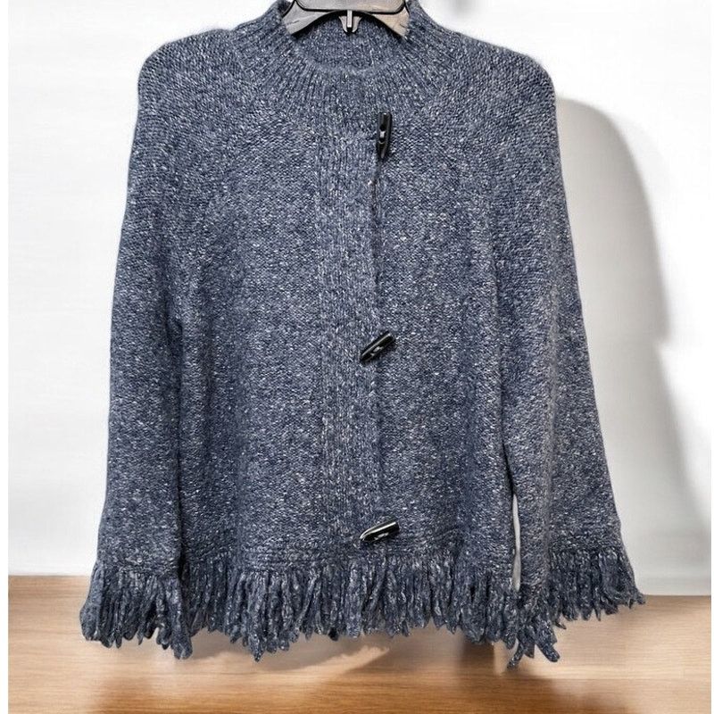 Unknown London RUBY RD BLUE Sweater Black Buttons Sz XL Soft 3/4 Fringe Size XL / US 12-14 / IT 48-50 - 1 Thumbnail