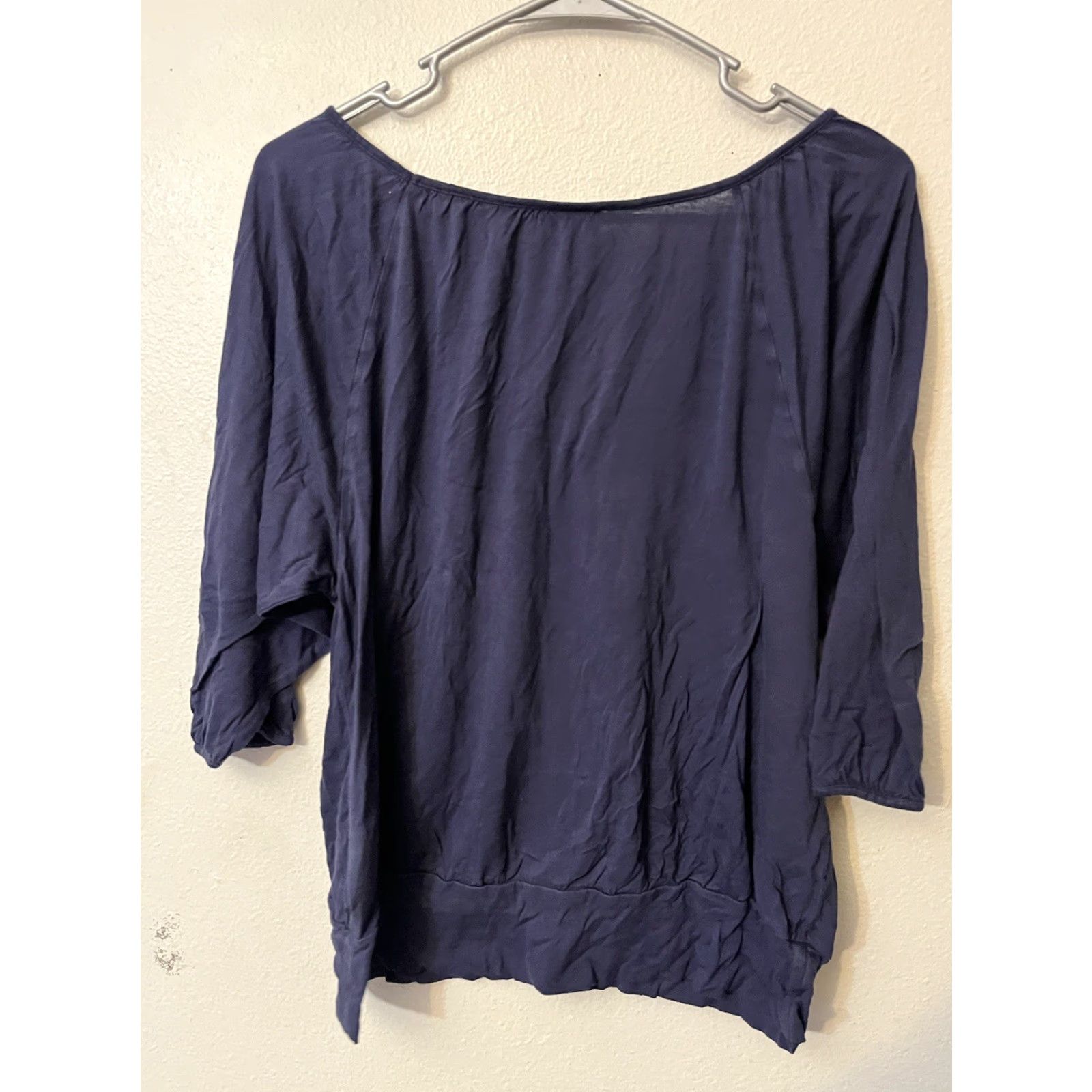 H&M H&M Navy Blue Solid 3/4 Sleeve V-Neck Women's Blouse US Medium Size M / US 6-8 / IT 42-44 - 3 Thumbnail