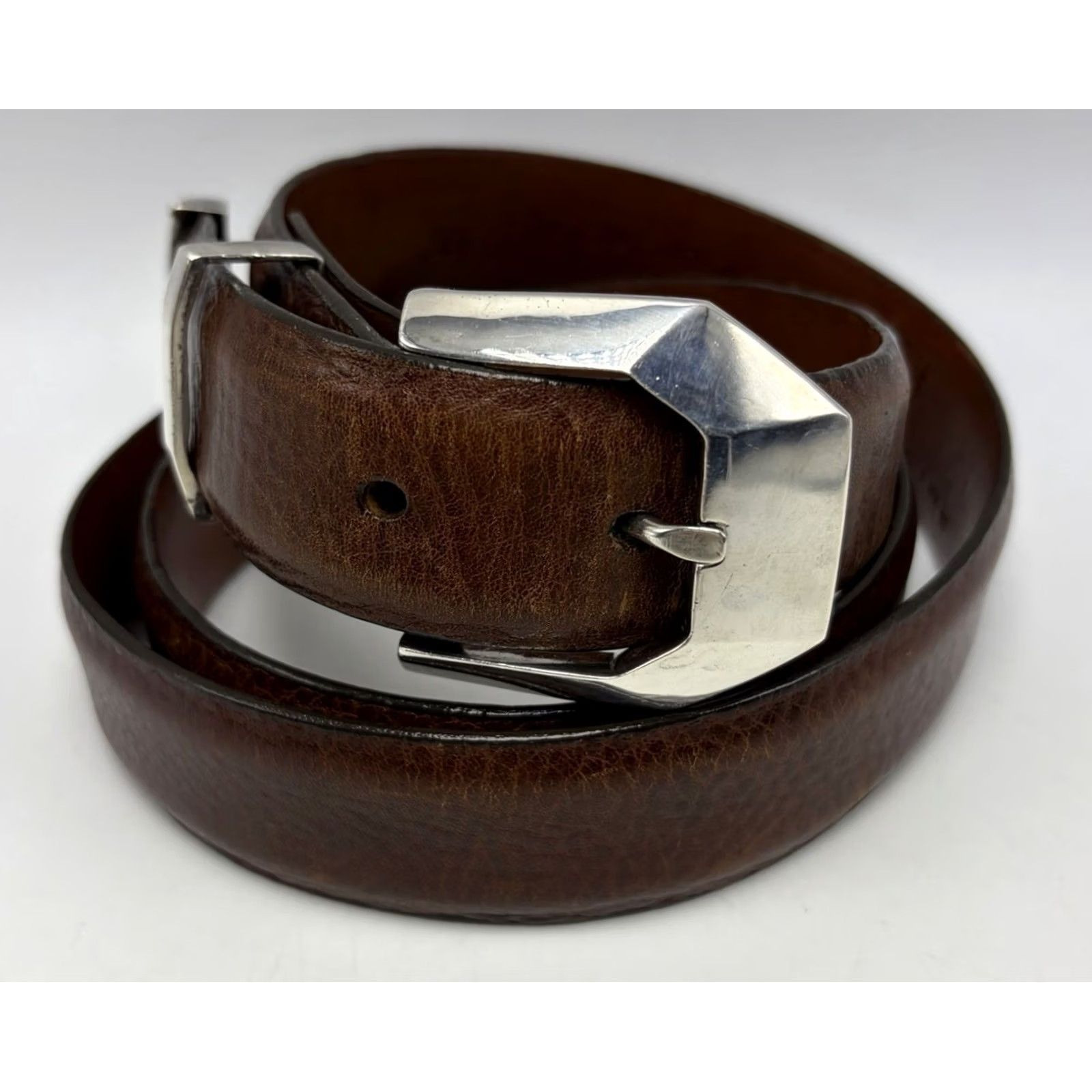 Vintage Pat Areias Belt Mens Sterling Silver 925 Buckle 36-38 Genuine Calfskin Made USA Brown Mens Accessories Belt Size ONE SIZE - 6 Thumbnail