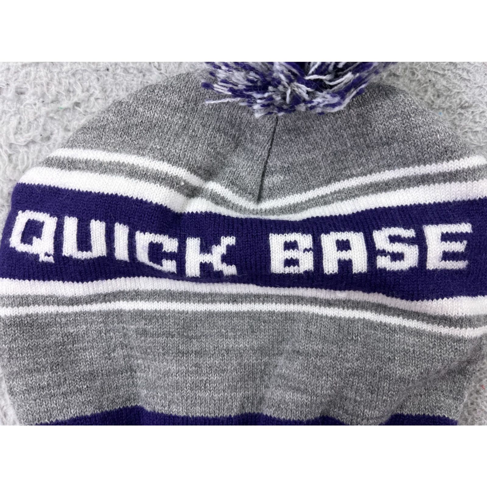 Vintage Capamerica Quick Base Beanie Toque Adult One Size Purple Gray Knit Acrylic Pom Made In USA Mens Womens Unisex Hat Size ONE SIZE - 3 Thumbnail
