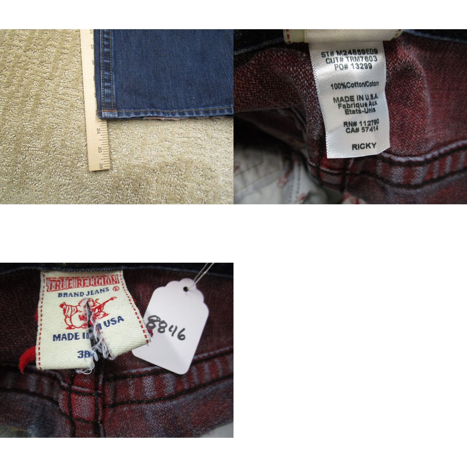 True Religion True Religion World Tour Jeans Men 38x34 Blue Straight Ricky Denim Stretch 5-Pocket Regular Hipster Rock School Mens Size US 38 / EU 54 - 8 Thumbnail