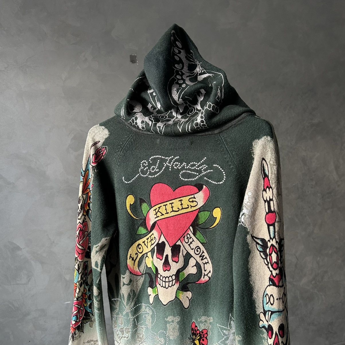 Ed Hardy Vintage Y2K Ed Hardy Tattoo Hooded Knit Sweater Size L / US 10 / IT 46 - 10 Thumbnail