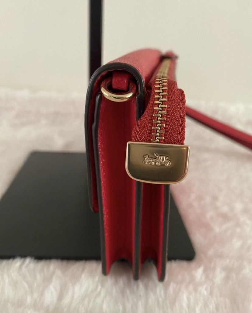Coach Coach Crossgrain Leather Foldover Wristlet/Wallet in Red Size ONE SIZE - 4 Thumbnail