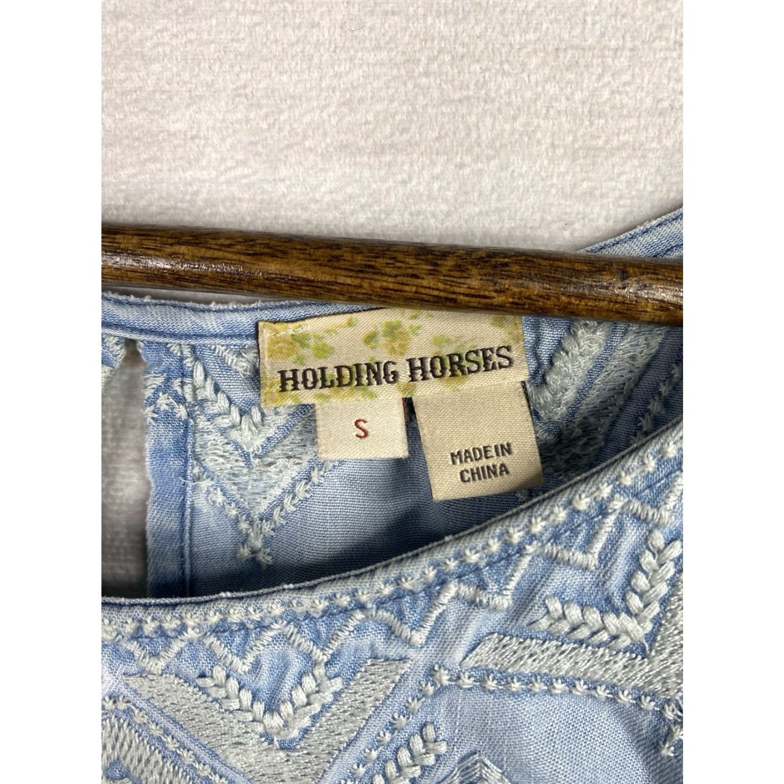Anthropologie Holding Horses Dress Women S Blue Chambray Embroidered Geometric Boho Chambray Dress Embroidered S Blue Denim Boho Size S / US 4 / IT 40 - 4 Thumbnail