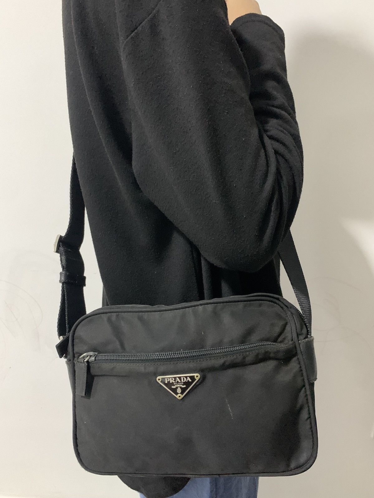 Vintage Prada Black Sling Messenger Crossbody Bag, Men's