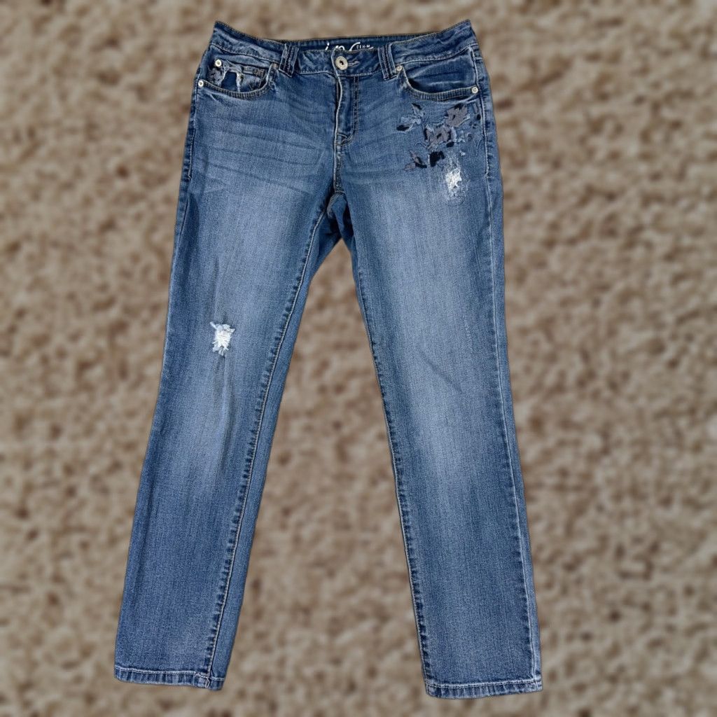 Vintage INC Jeans Women 8 Blue Denim Skinny Embroidered Distressed Cotton 27x28 Womens Size 30" / US 8 / IT 44 - 1 Thumbnail