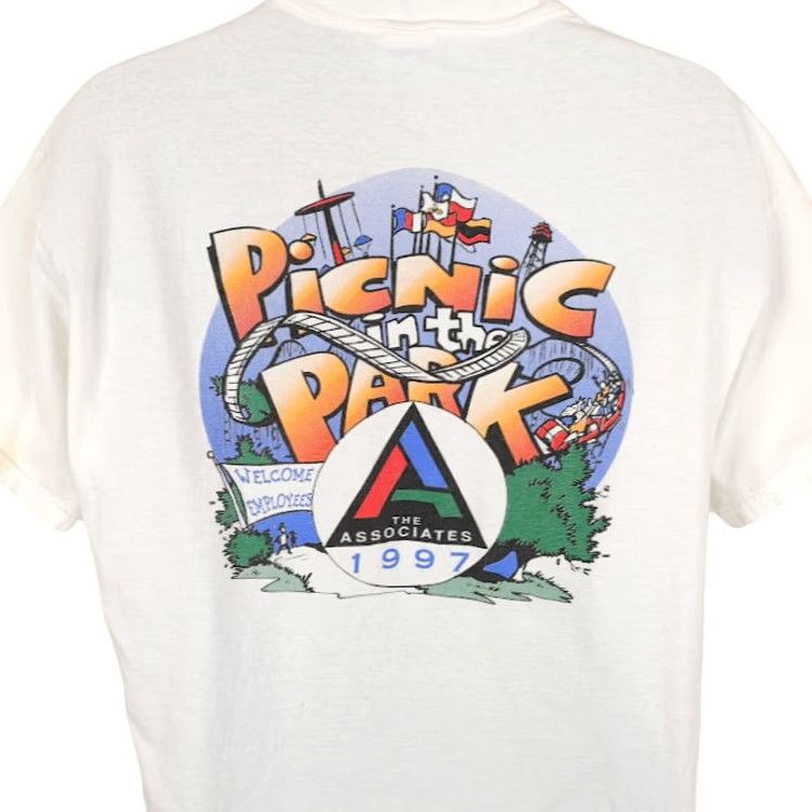 Hanes VINTAGE The Associates T Shirt Mens XL White 90s Picnic In The Park 1997 Hanes Cotton Crew Neck Short Sleeve Solid Double-Sided Mens Size US XL / EU 56 / 4 - 2 Thumbnail