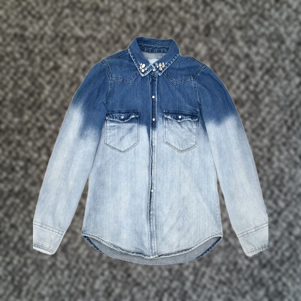 Vintage PULL & BEAR Womens Shirt Small Blue Tie Dye Cotton Denim UK 10 Size S / US 4 / IT 40 - 1 Thumbnail