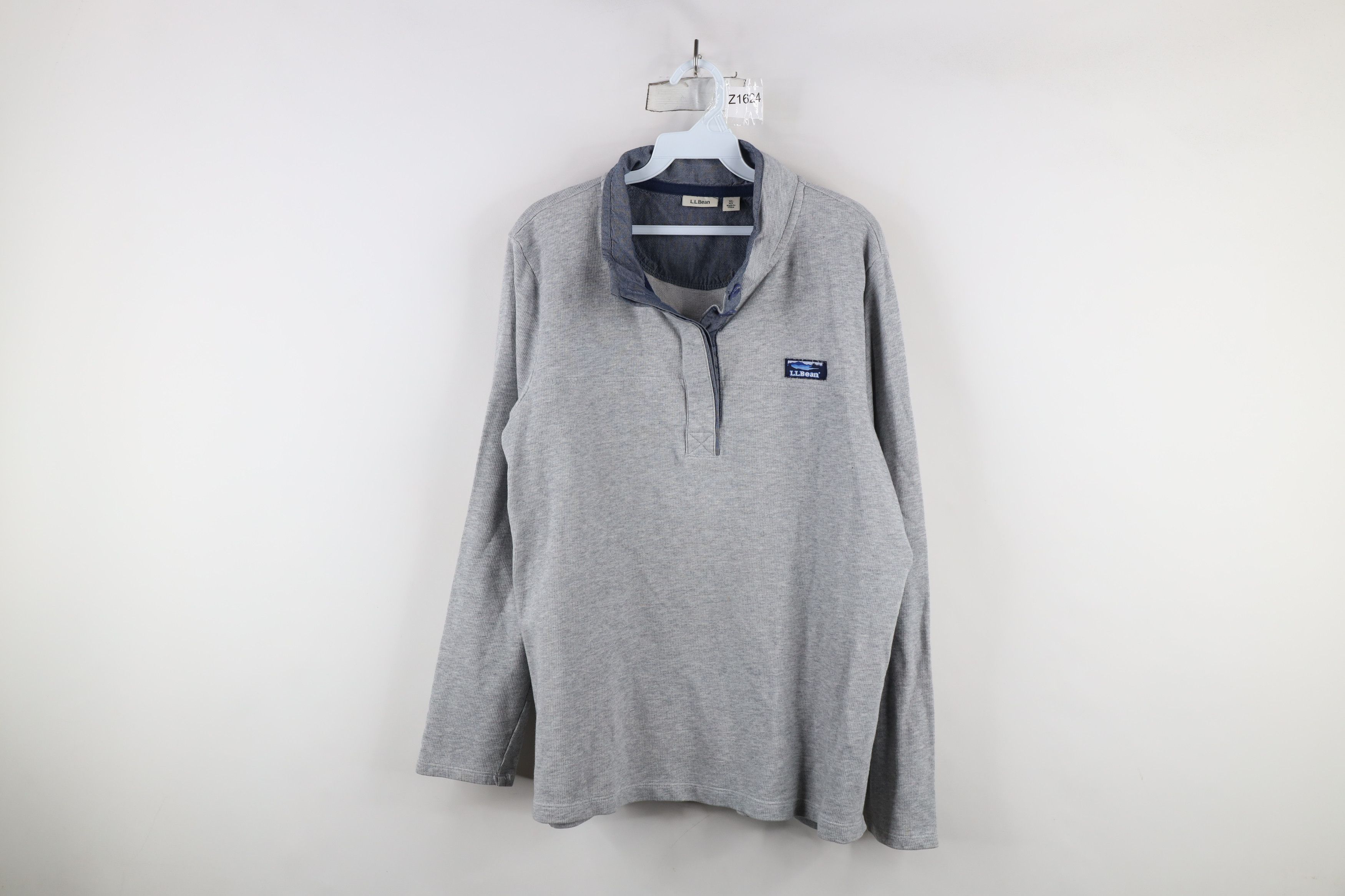 L.L. Bean × Vintage Y2K LL Bean Thermal Ribbed Knit Pullover Henley Sweater Gray Size XL / US 12-14 / IT 48-50 - 1 Thumbnail