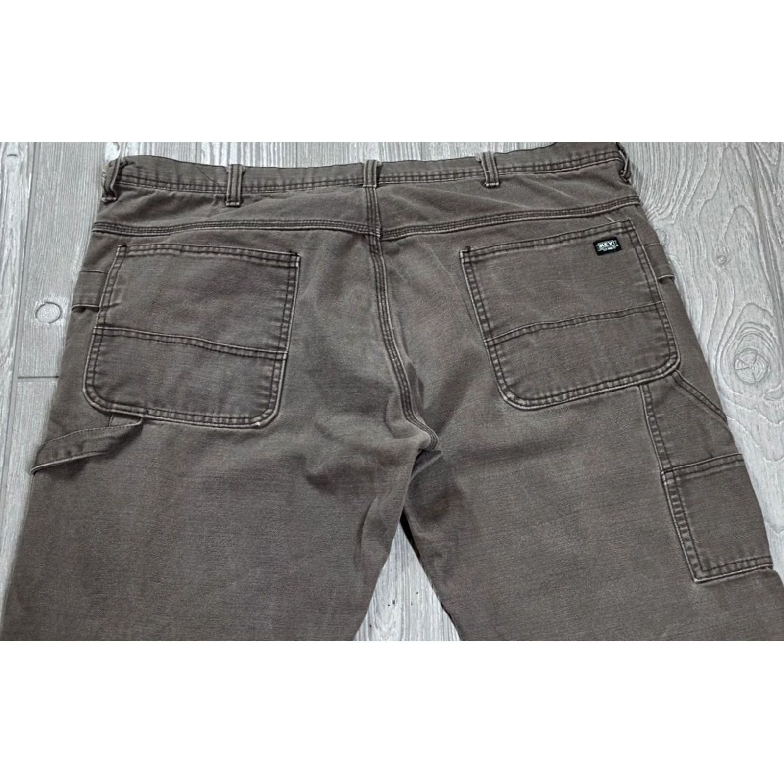 Vintage Key Pants Men 40x31 Brown Double Knee Canvas Carpenter Cargo 100% Cotton Work Pants Mens Straight Front Belt Loops 5-Pocket Size US 40 / EU 56 - 5 Thumbnail