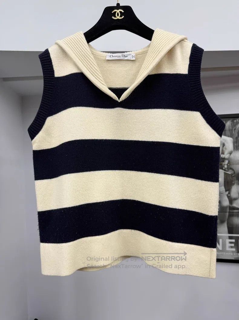 Dior Dior Blue and white colour-blocked striped navy collar kni Size M / US 6-8 / IT 42-44 - 1 Thumbnail