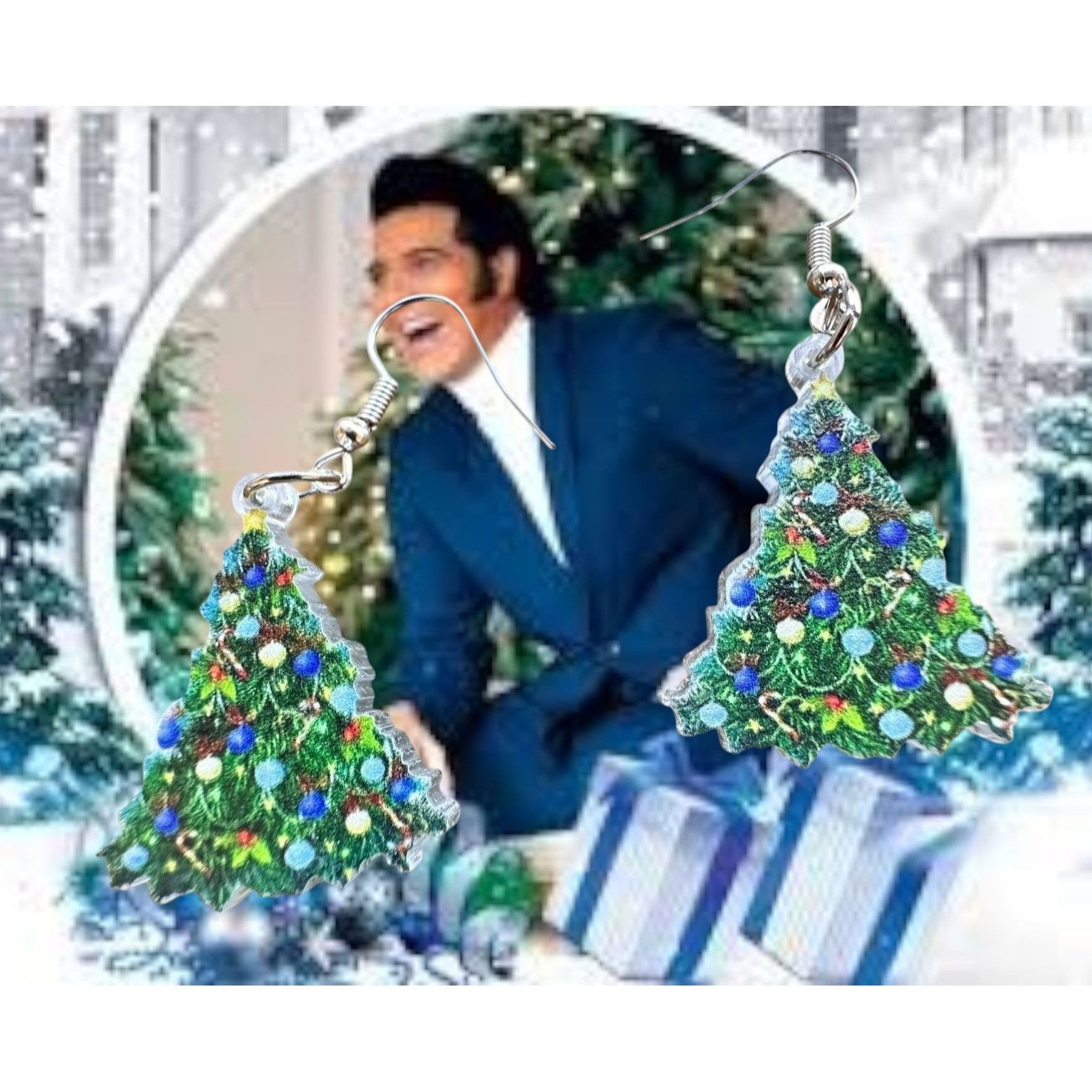 Handmade Blue Christmas Tree Earrings New Ornaments Graceland Elvis M Size ONE SIZE - 1 Thumbnail