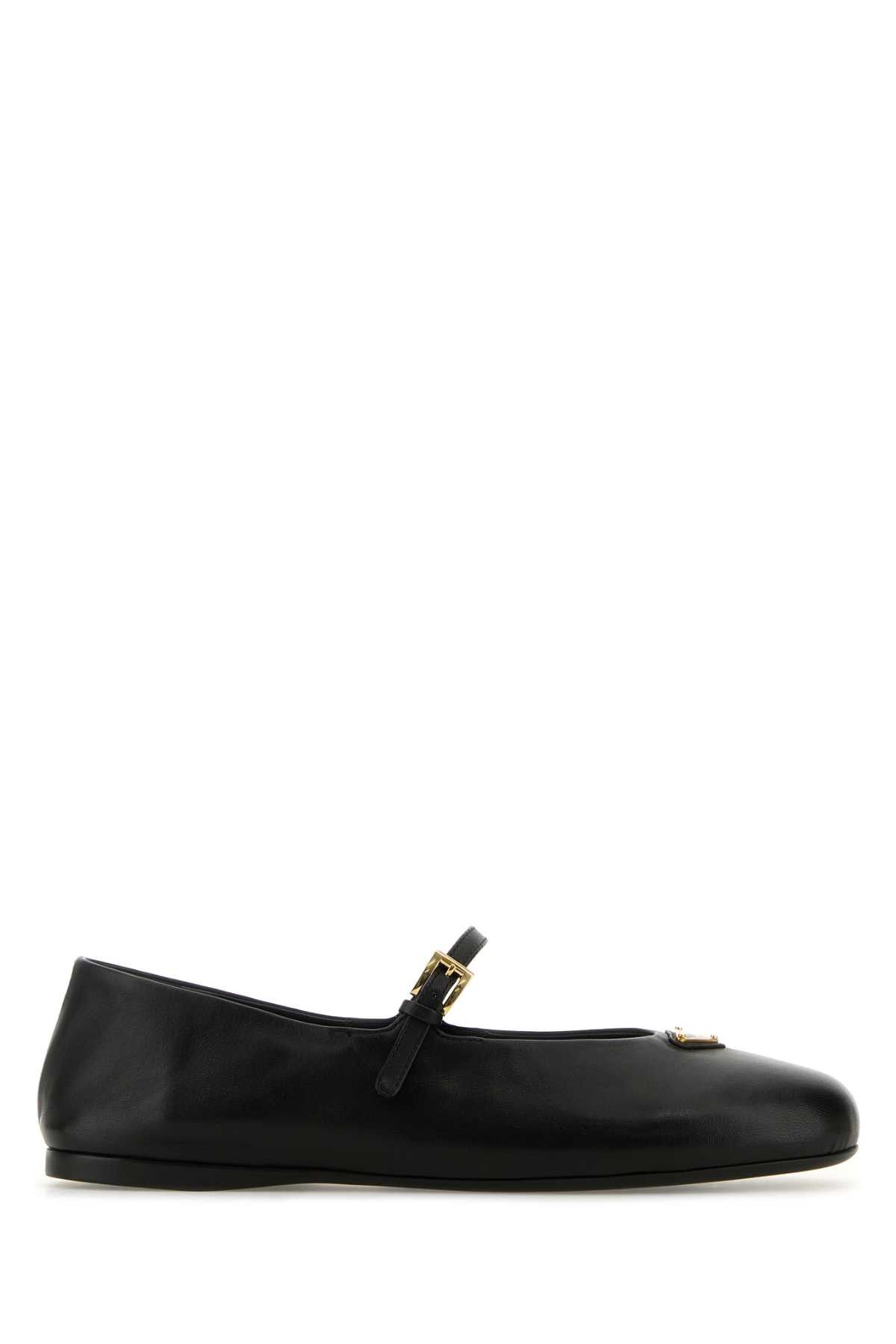 Prada Black Nappa Leather Ballerinas Shoes, Women's (Size 6.5)