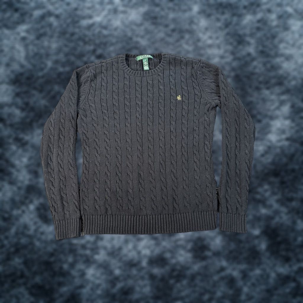 Ralph Lauren VINTAGE Lauren Ralph Lauren Sweater Cable Knit Crew Neck Long Sleeve Black M Women Pullover All Seasons Size M / US 6-8 / IT 42-44 - 1 Thumbnail