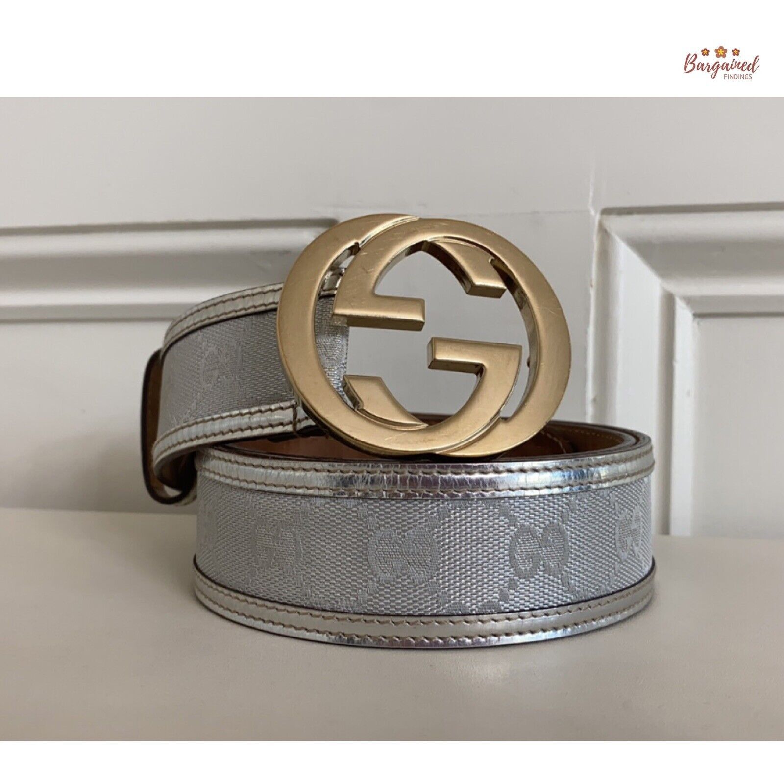 Gucci Gucci Monogram Canvas Leather GOLD Interlocking Buckle Belt Size 32 - 1 Thumbnail