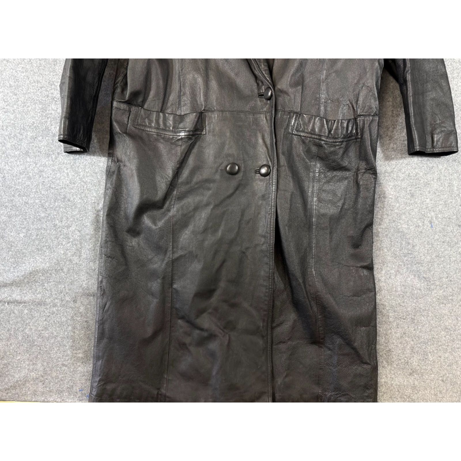 Brooks VINTAGE Out Brook Trench Coat Womens 2X Black Leather Button Front Lined Long Sleeve Western Women’s Coat Size XXL / US 16-18 / IT 52-54 - 4 Thumbnail