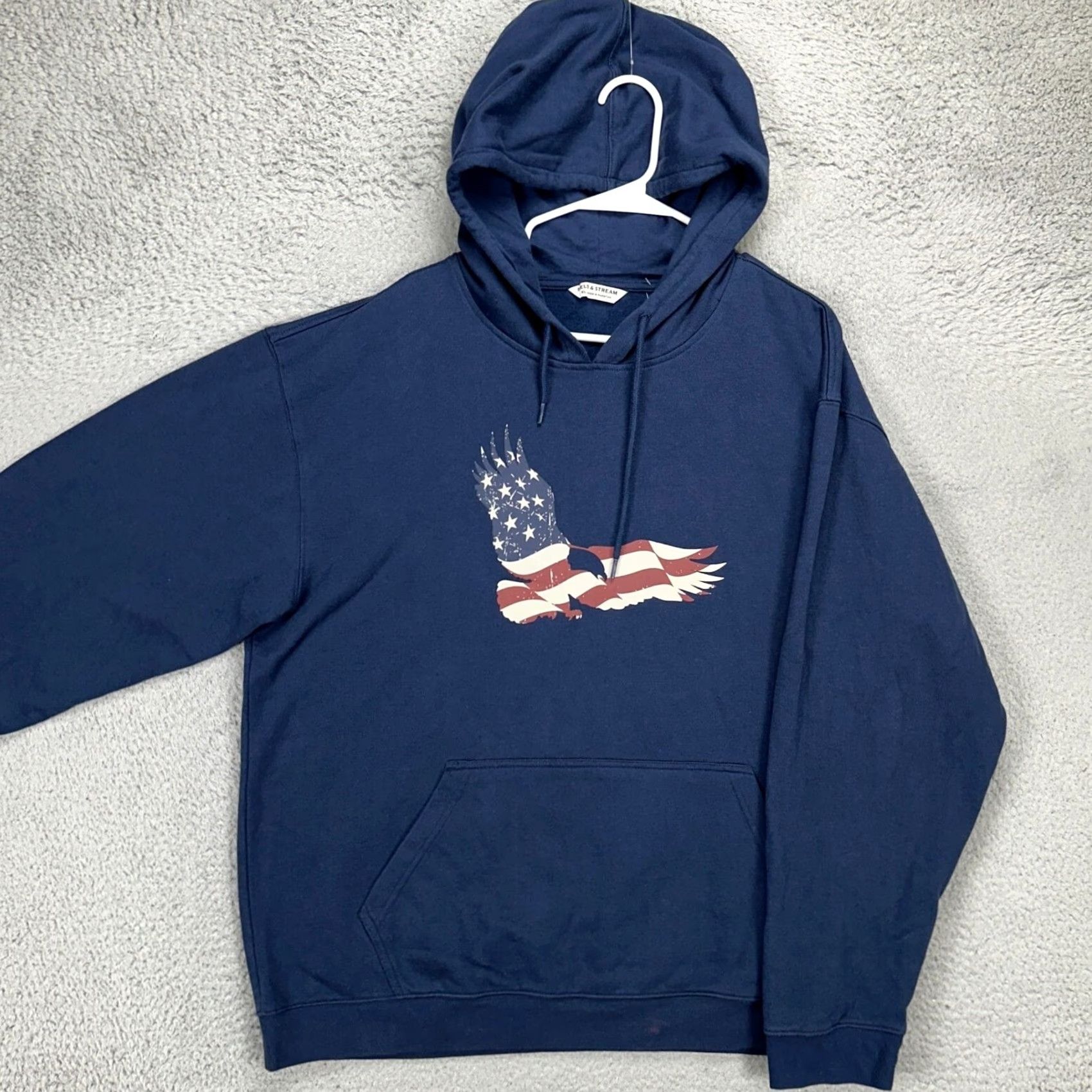 Vintage Field & Stream Mens Hoodie Sweatshirt XL Blue Eagle American Flag Drawstring NEW Size US XL / EU 56 / 4 - 2 Thumbnail