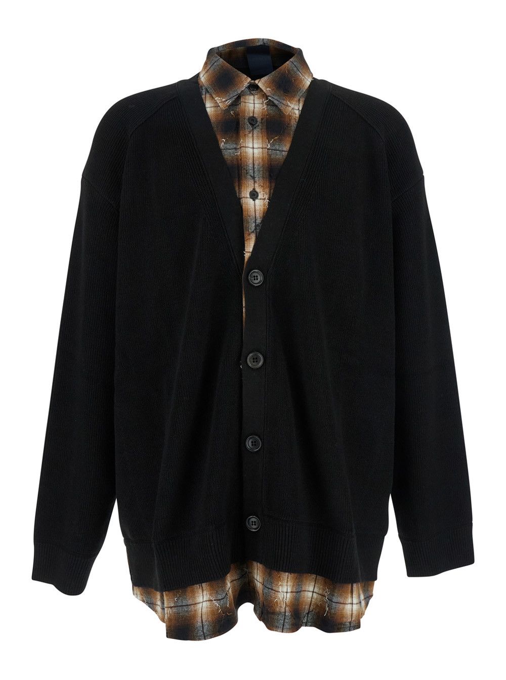 Juun.J Black Sweater with Layered Design and Classic Collar in Cotton and Wool Blend Man Size US S / EU 44-46 / 1 - 1 Thumbnail