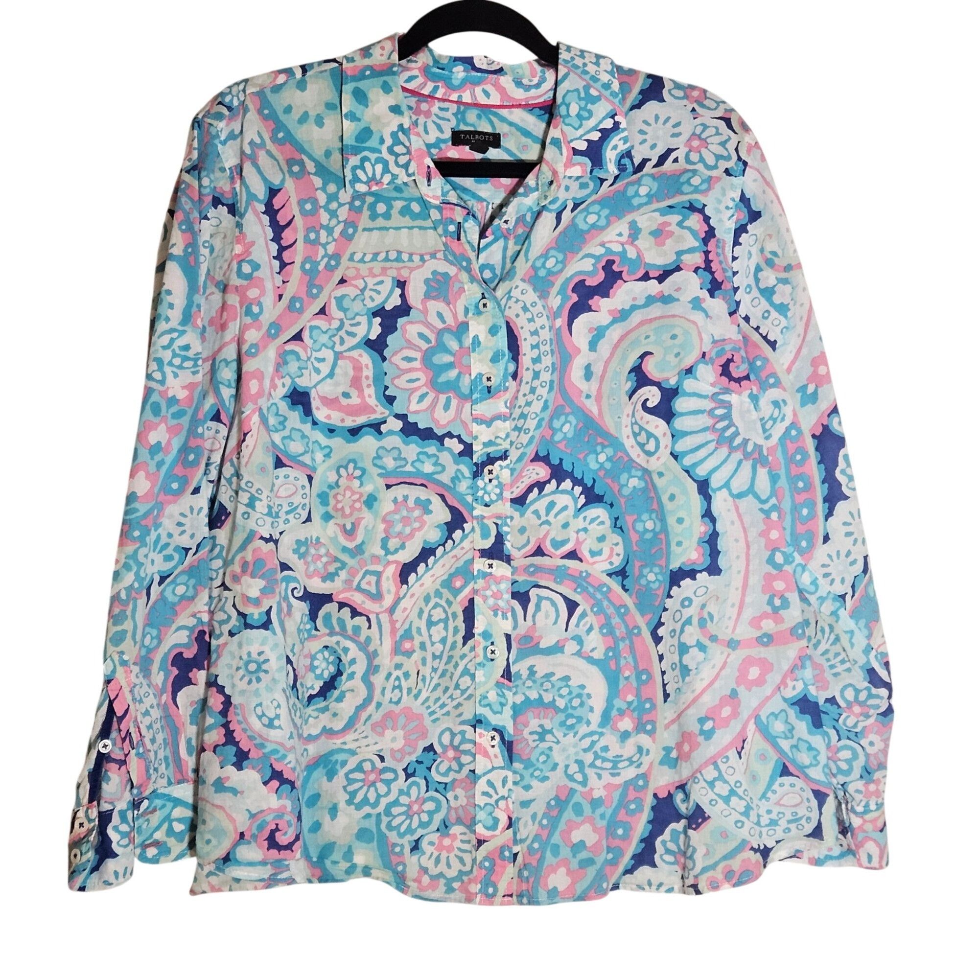Talbots Talbots XL/P Paisley Button Down Shirt Blue Pink Comfy Class Size XL / US 12-14 / IT 48-50 - 2 Thumbnail