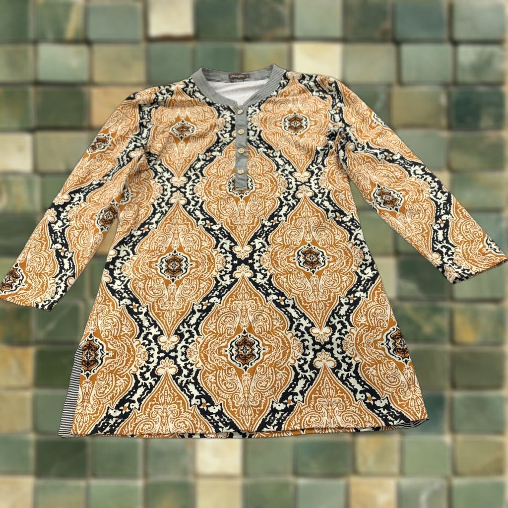 J.McLaughlin J. McLaughlin Blouse Pullover Tunic Button Top Catalina All Over Print MINT Brown Geometric Long Sleeve Women XS S Regular Vintage No Size S / US 4 / IT 40 - 1 Thumbnail