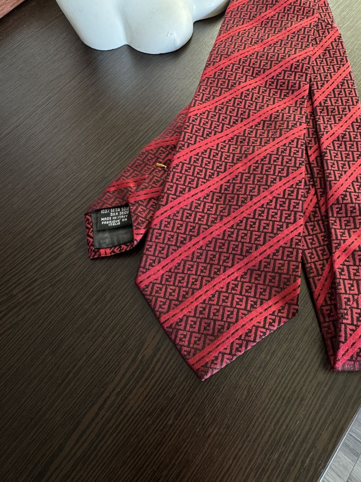 Fendi Fendi Red Monogram Silk Neck tie Size ONE SIZE - 5 Thumbnail