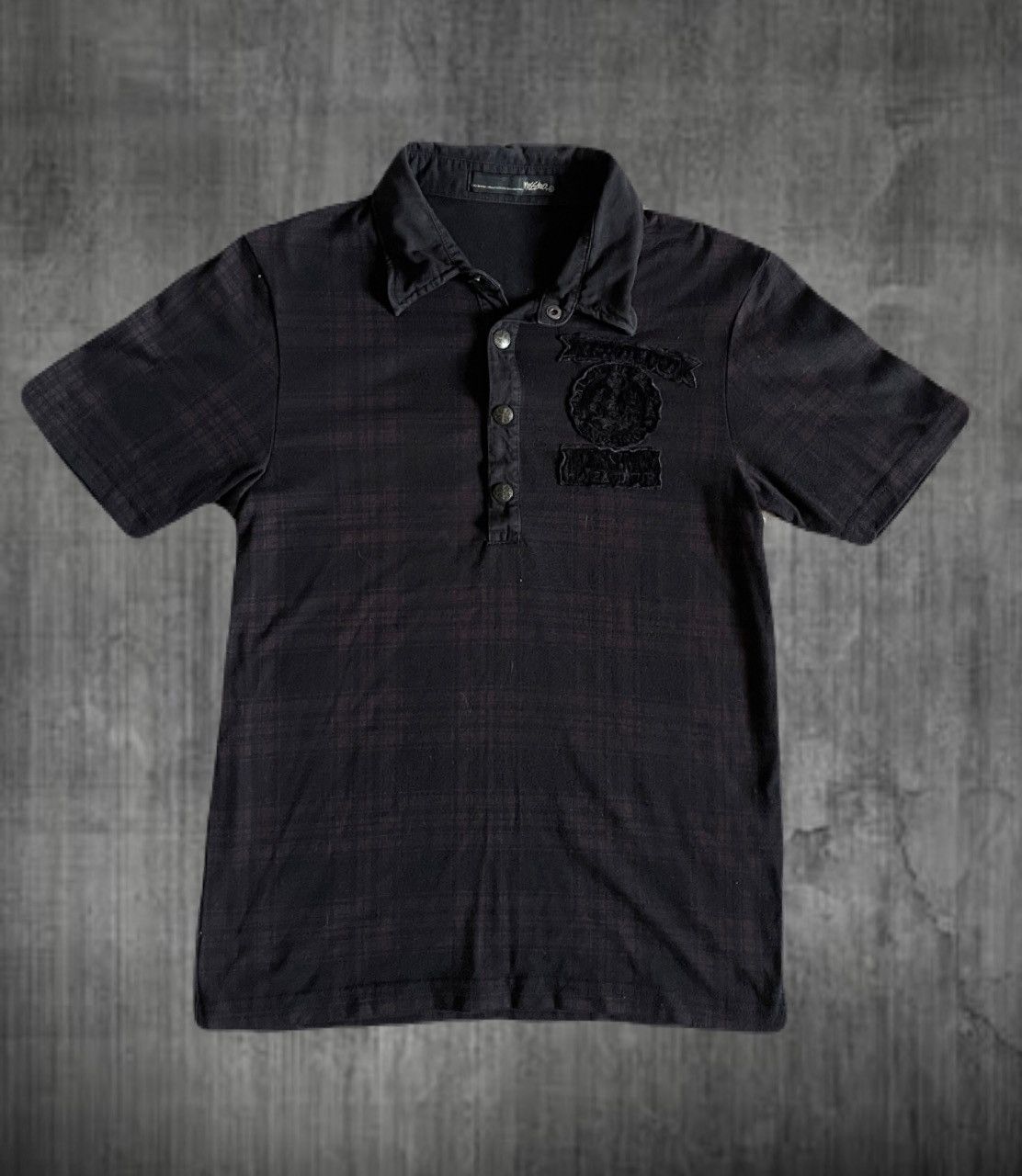 2000s Japanese archive Vkei Plaid Emblem Patch Polo Shirts