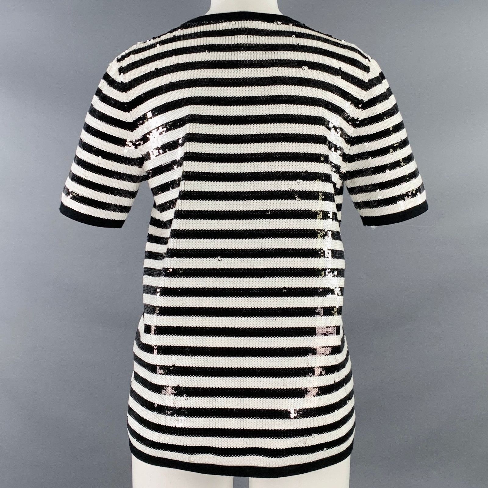 Michael Kors MICHAEL KORS Black White Merino Wool Sequined Stripe T-Shirt Size S / US 4 / IT 40 - 3 Thumbnail