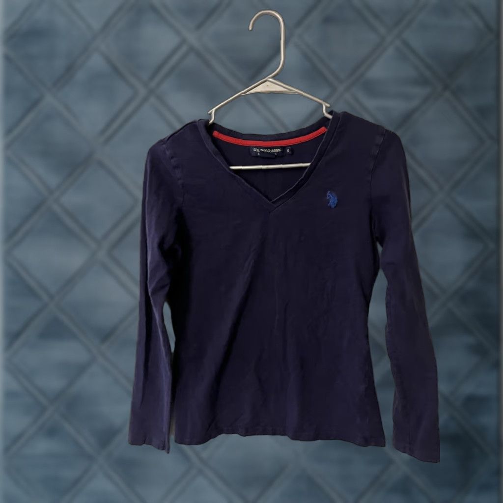 Vintage US Polo Assn Women T-Shirt Navy Blue Logo V-Neck Long Sleeve Size S Size S / US 4 / IT 40 - 1 Thumbnail