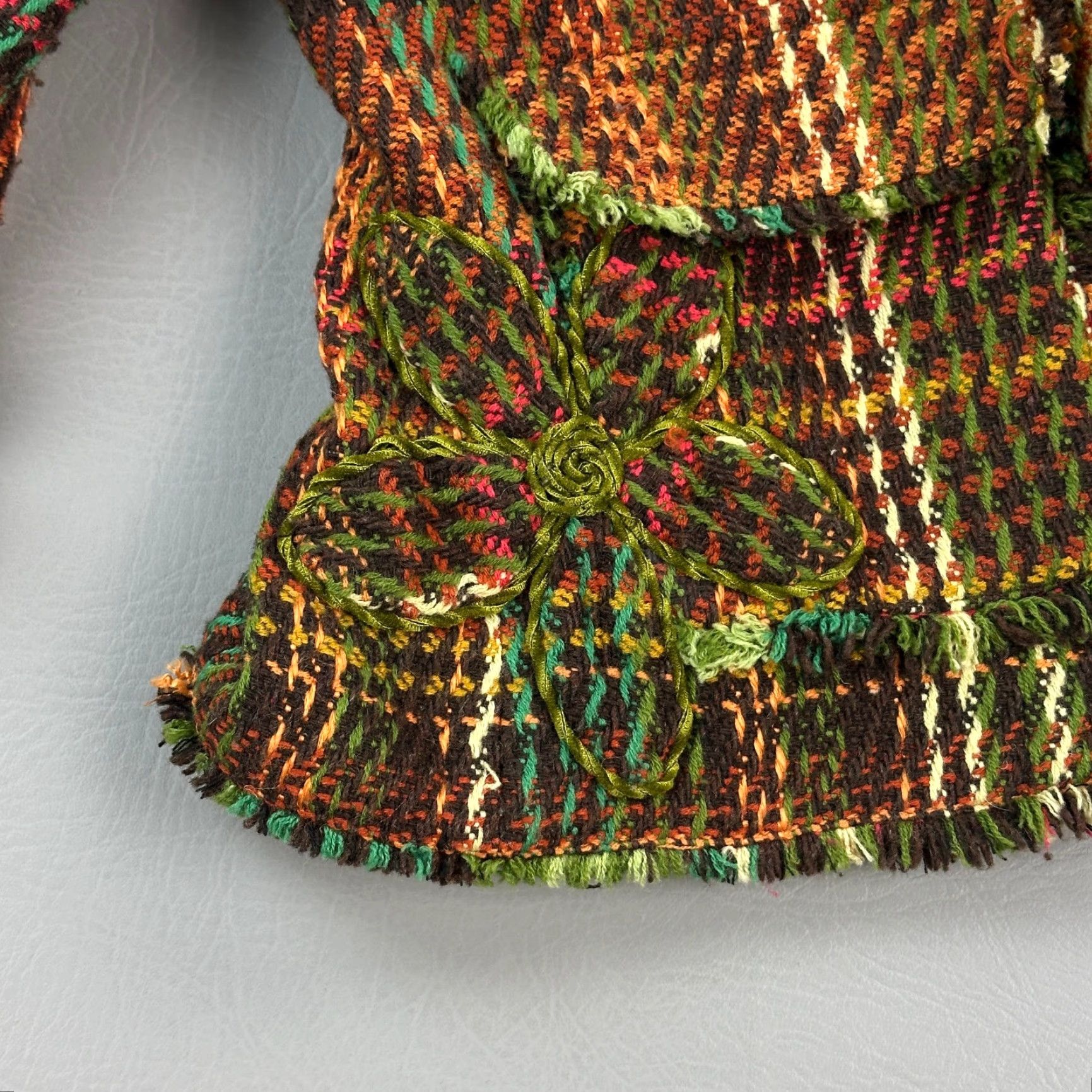 Vintage VINTAGE Tres Jolie Jacket Women's 8 Plaid Tweed Green Fringe Leopard Lined Blazer Size M / US 6-8 / IT 42-44 - 5 Thumbnail
