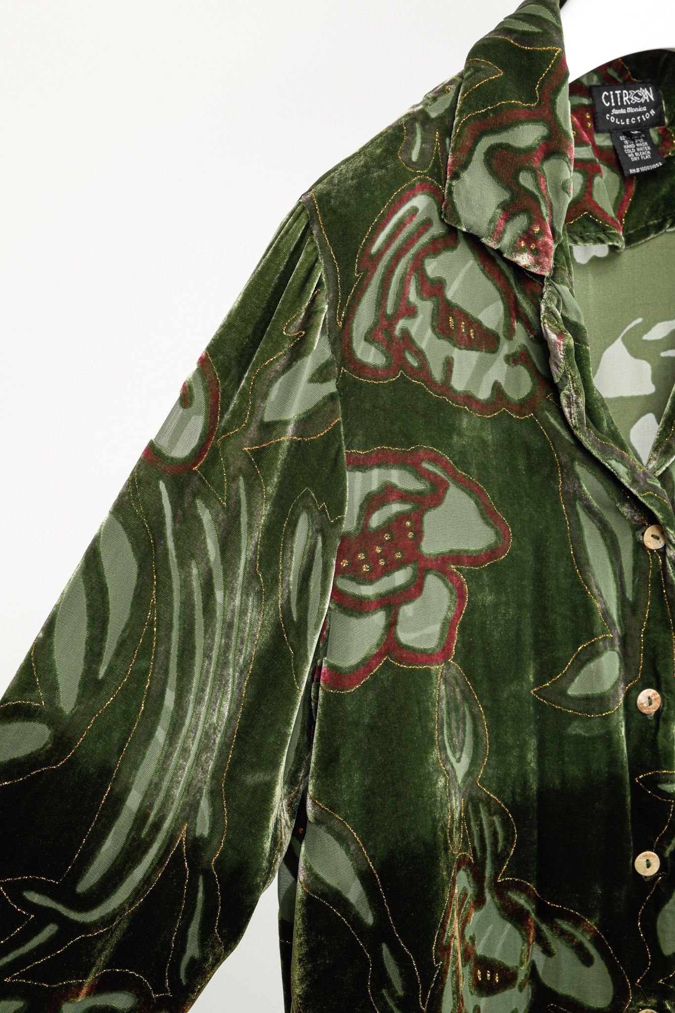 Citron Santa Monica Floral-Burnout Velvet Buttoned Shirt