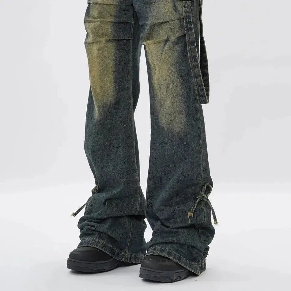 Japanese Brand Unisex Y2K Stacked Baggy Flare Jeans Size US 33 - 3 Thumbnail