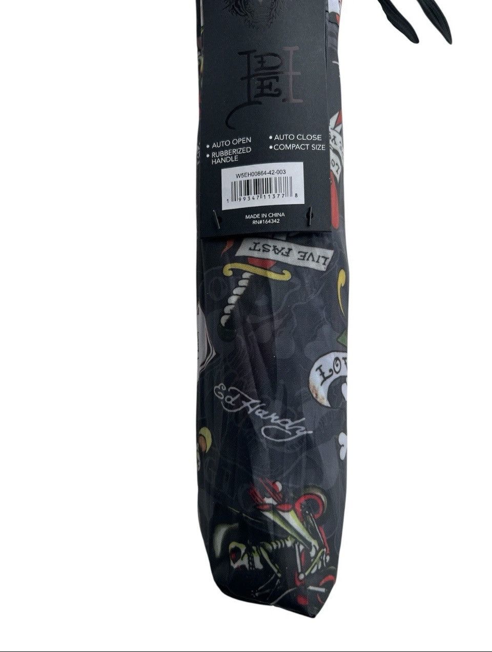 Ed Hardy Ed Hardy Tattoo Love Kills Slowly Black Compact Umbrella NWT Size ONE SIZE - 6 Thumbnail