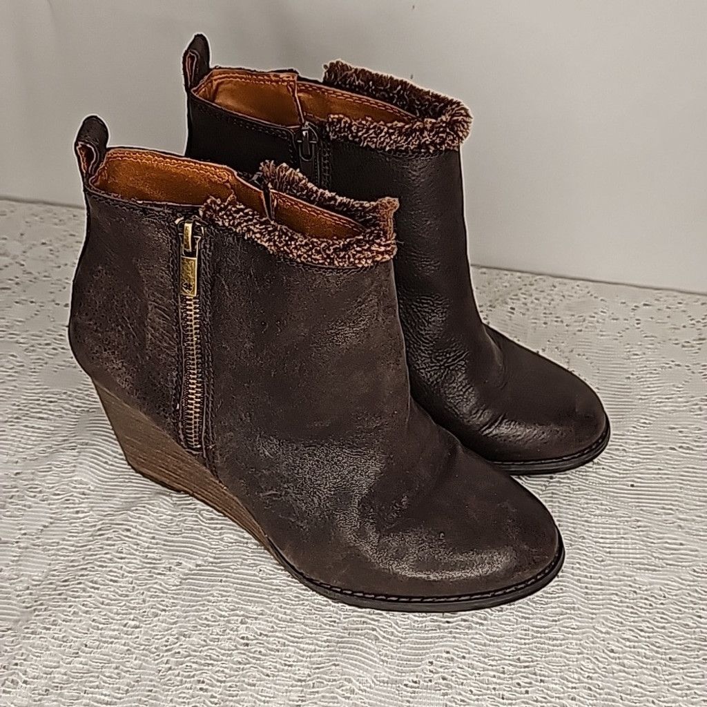 Lucky Brand Lucky Brand Yorque leather brown wedge ankle boots sz 8 Size US 8 / IT 38 - 1 Thumbnail
