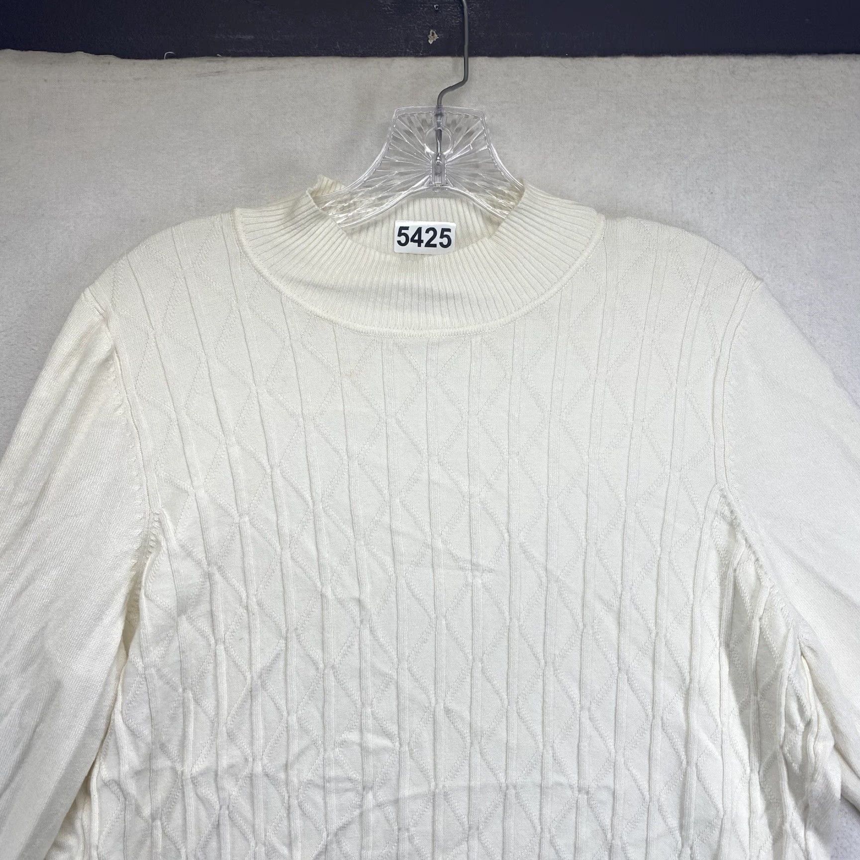 Vintage Allison Daley Women's Long Sleeve Cable Knit Top Petite White Lightweight Casual Party Pullover Size L / US 10 / IT 46 - 3 Thumbnail
