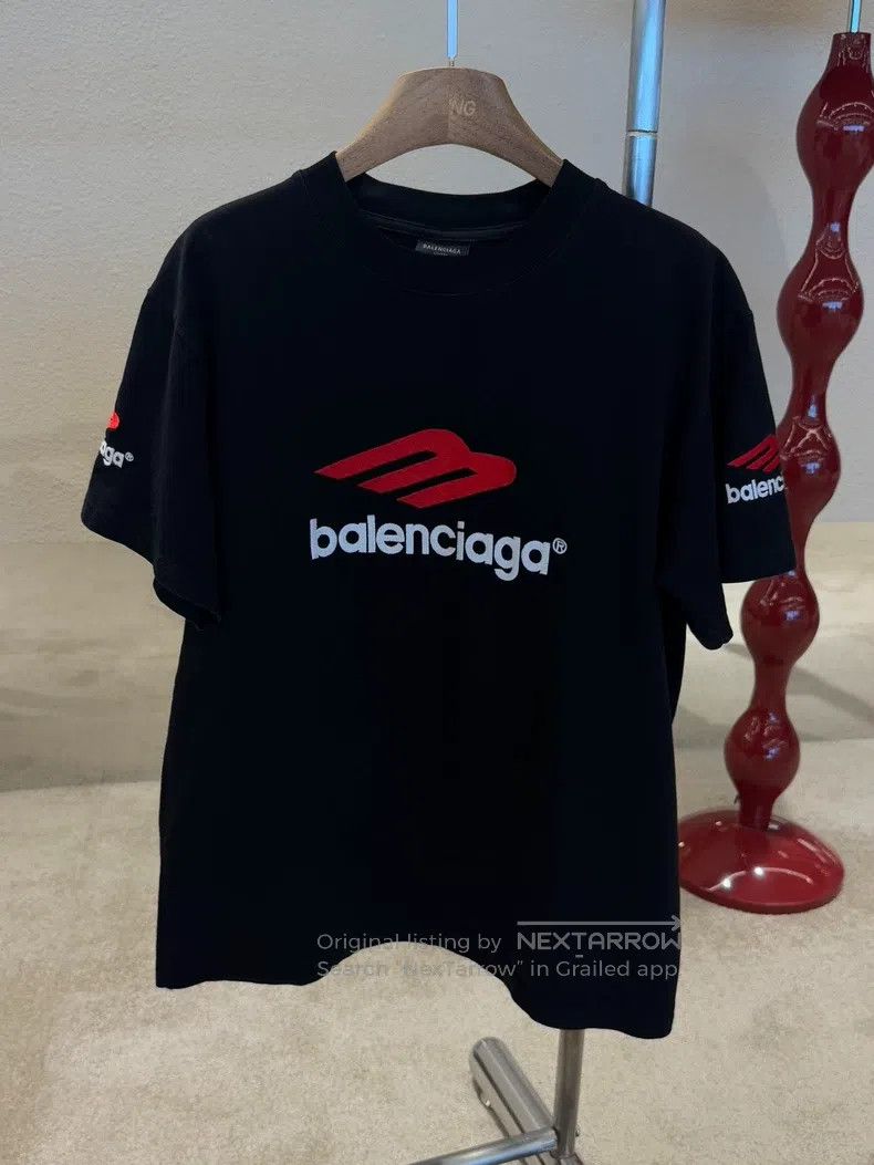 Balenciaga Balenciaga Embroidered Logo Black Round Neck Short Sleeve Size US M / EU 48-50 / 2 - 1 Thumbnail