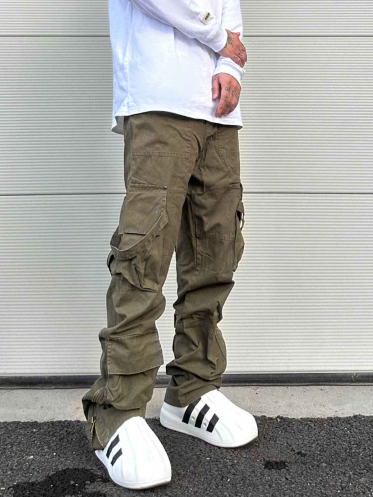 image of Khaki Pleated Ankle Zip Cargo Pants, Men's (Size 30)