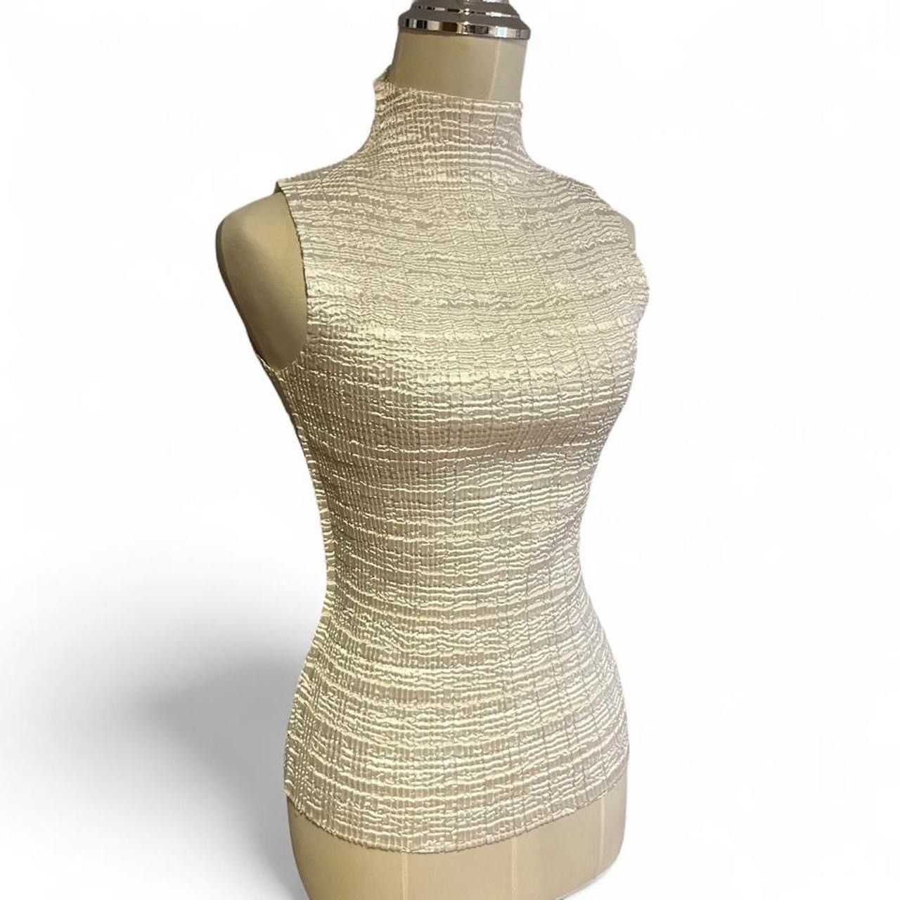 Other Y2K Ivory Pleated Crinkle Satin Stretchy high neck top Size S / US 4 / IT 40 - 3 Thumbnail