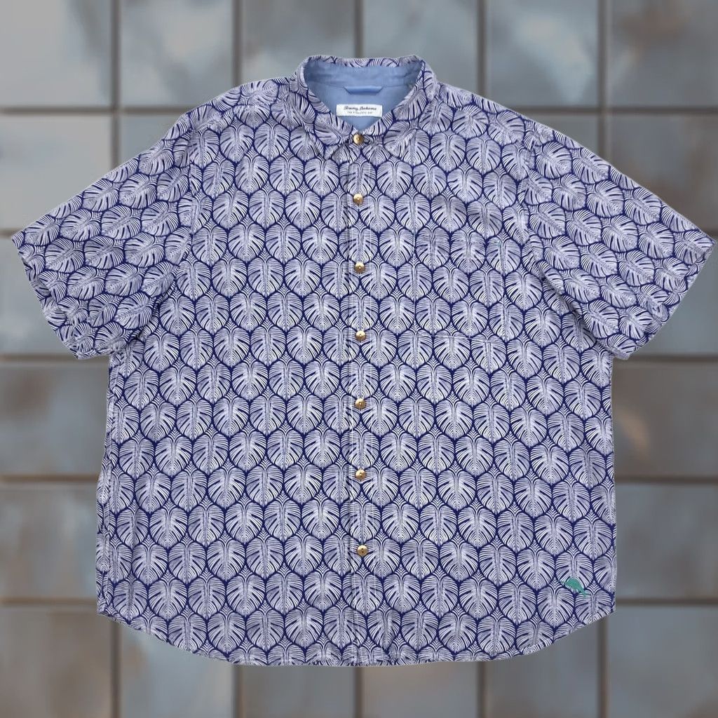 Tommy Bahama Tommy Bahama Veracruz Cay Shirt Men's 2XL Blue White Leaf Viscose Button Short Sleeve Embroidered Logo Relaxed Casual Beach Hawaiian 90s Size US XXL / EU 58 / 5 - 1 Thumbnail