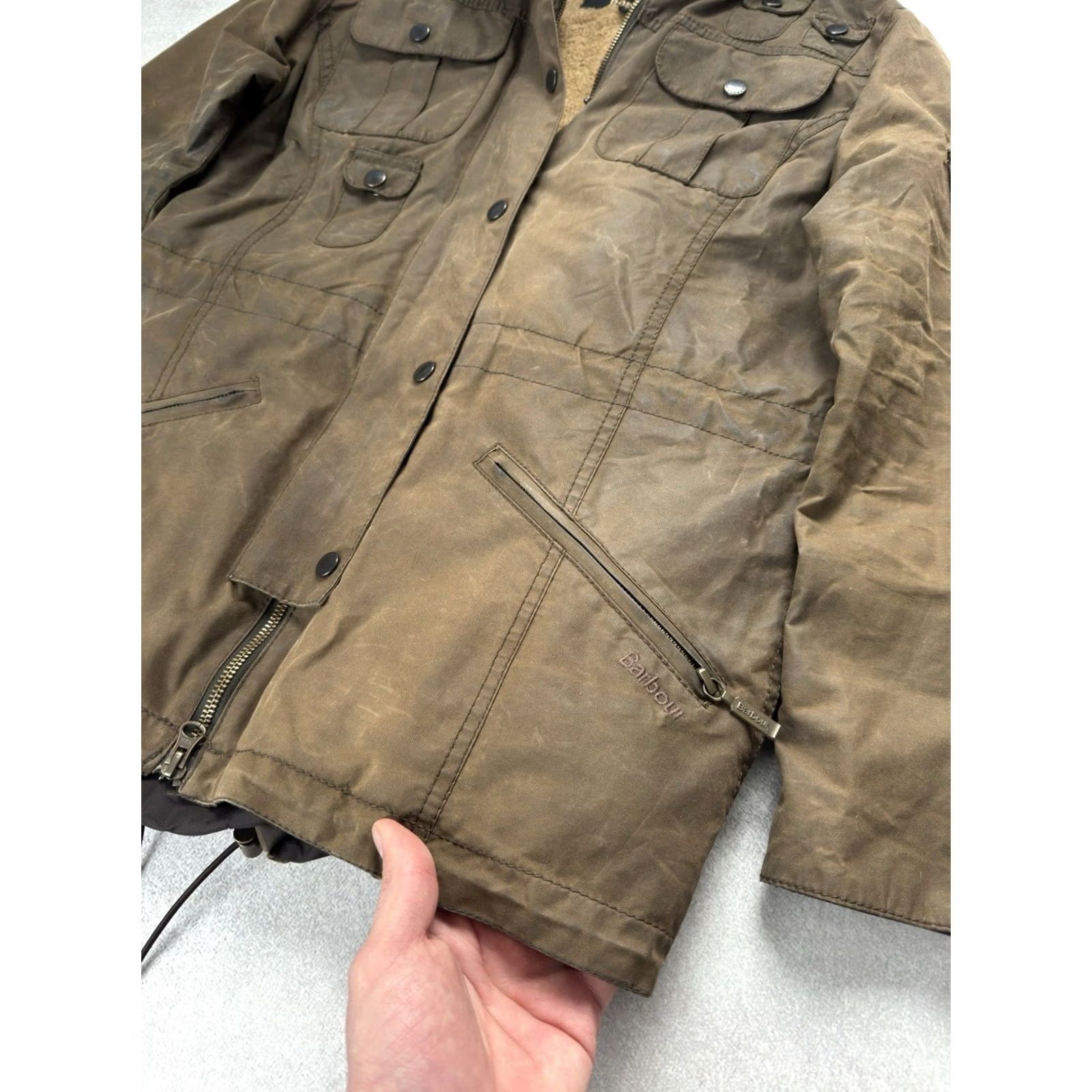 Barbour VINTAGE Barbour Jacket Parka Wax Cotton Brown Women's Coat Hooded Size UK 12 US 8 M Brown 90s Retro Vintage Barbour Clothes Womens Parka Jacket Size M / US 6-8 / IT 42-44 - 5 Thumbnail