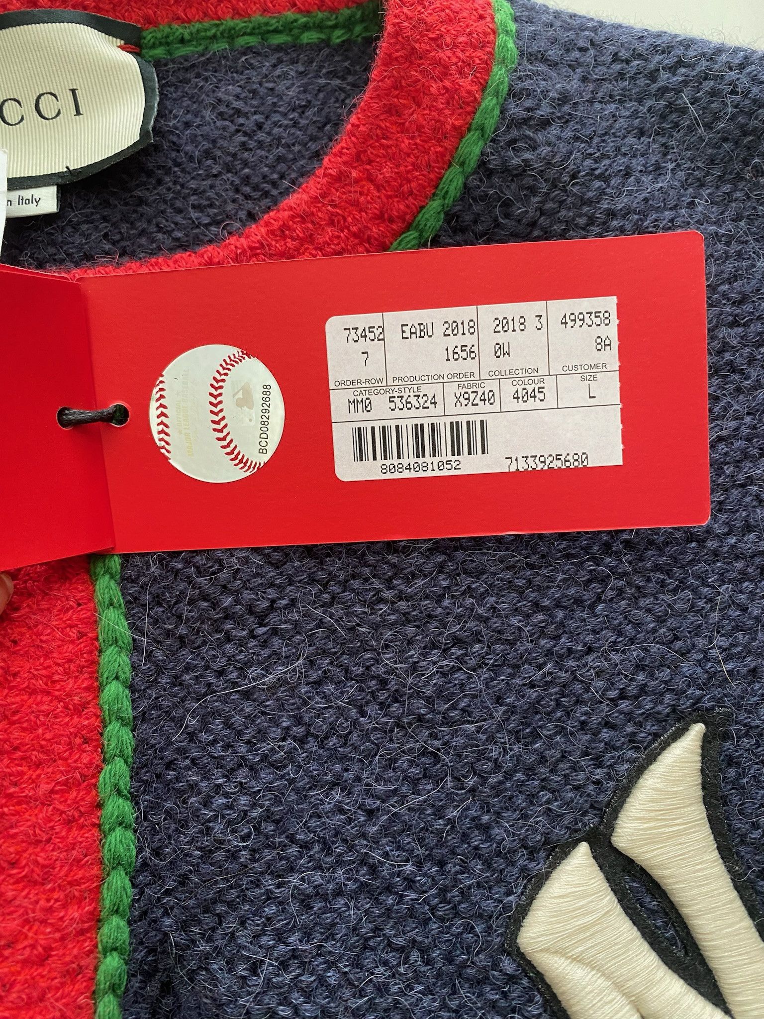 Gucci × MLB Gucci x MLB NY Yankees Alpaca Knit Cardigan - NWT - Size L Size US L / EU 52-54 / 3 - 10 Thumbnail