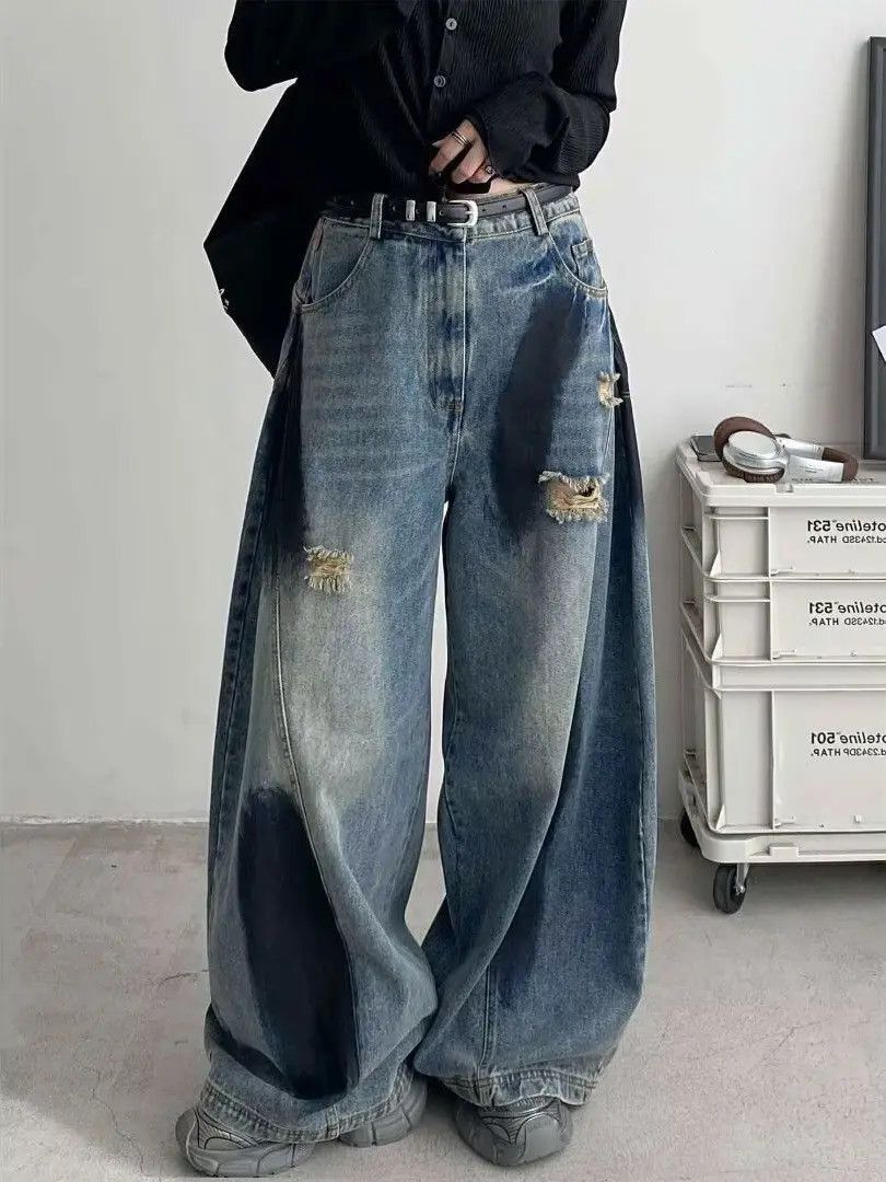 Japanese Brand Retro splashed ink wide leg loose jeans Size US 32 / EU 48 - 5 Thumbnail