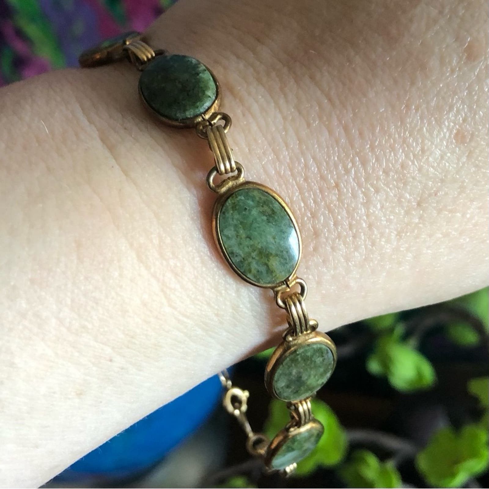 image of Vintage 1950S Curtis Creations Jade 12Kt Gold Bracelet in Green, Women's