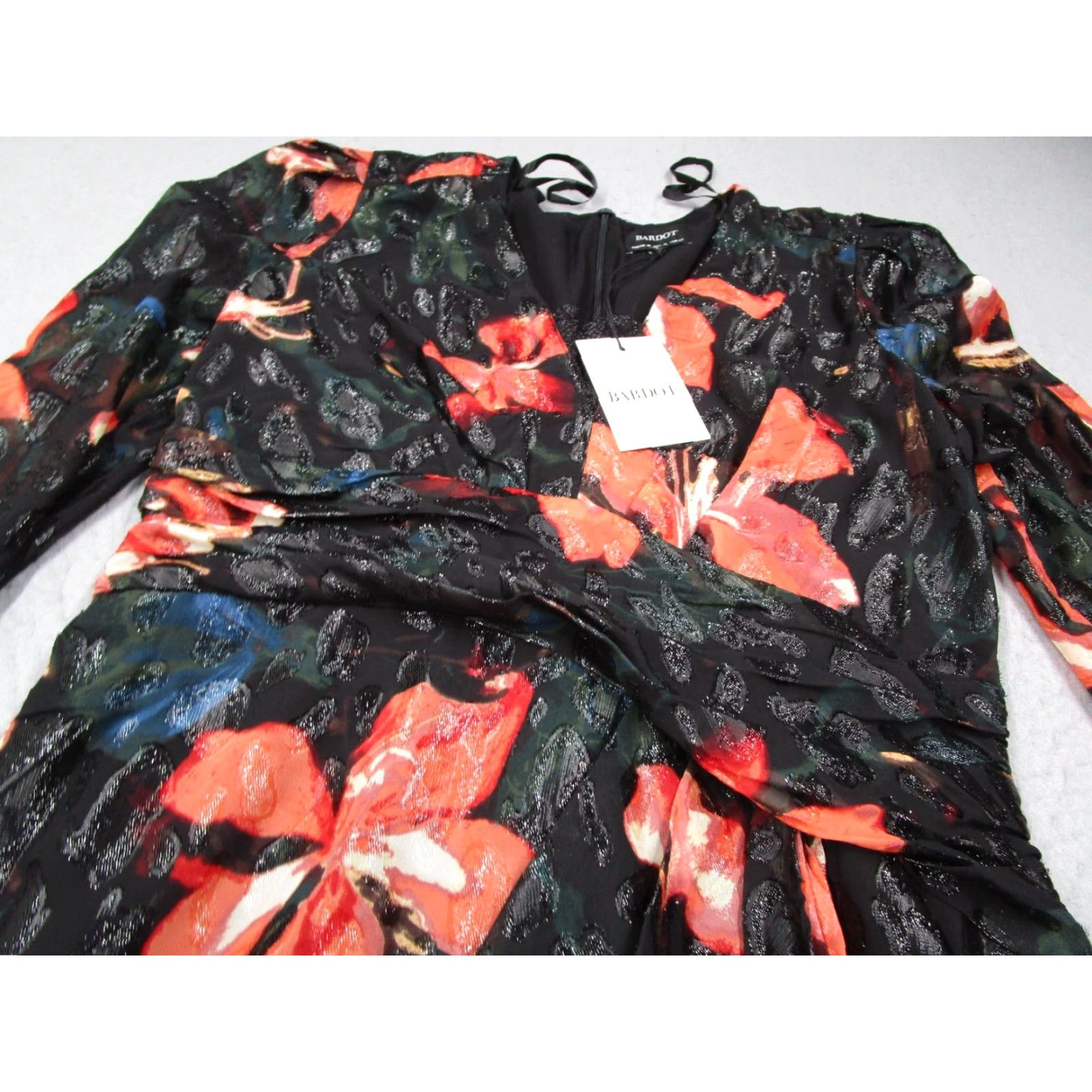 Vintage Bardot Dress Women 12 Extra Large Black Leopard Floral Long Sleeve Minidress Size XL / US 12-14 / IT 48-50 - 2 Thumbnail
