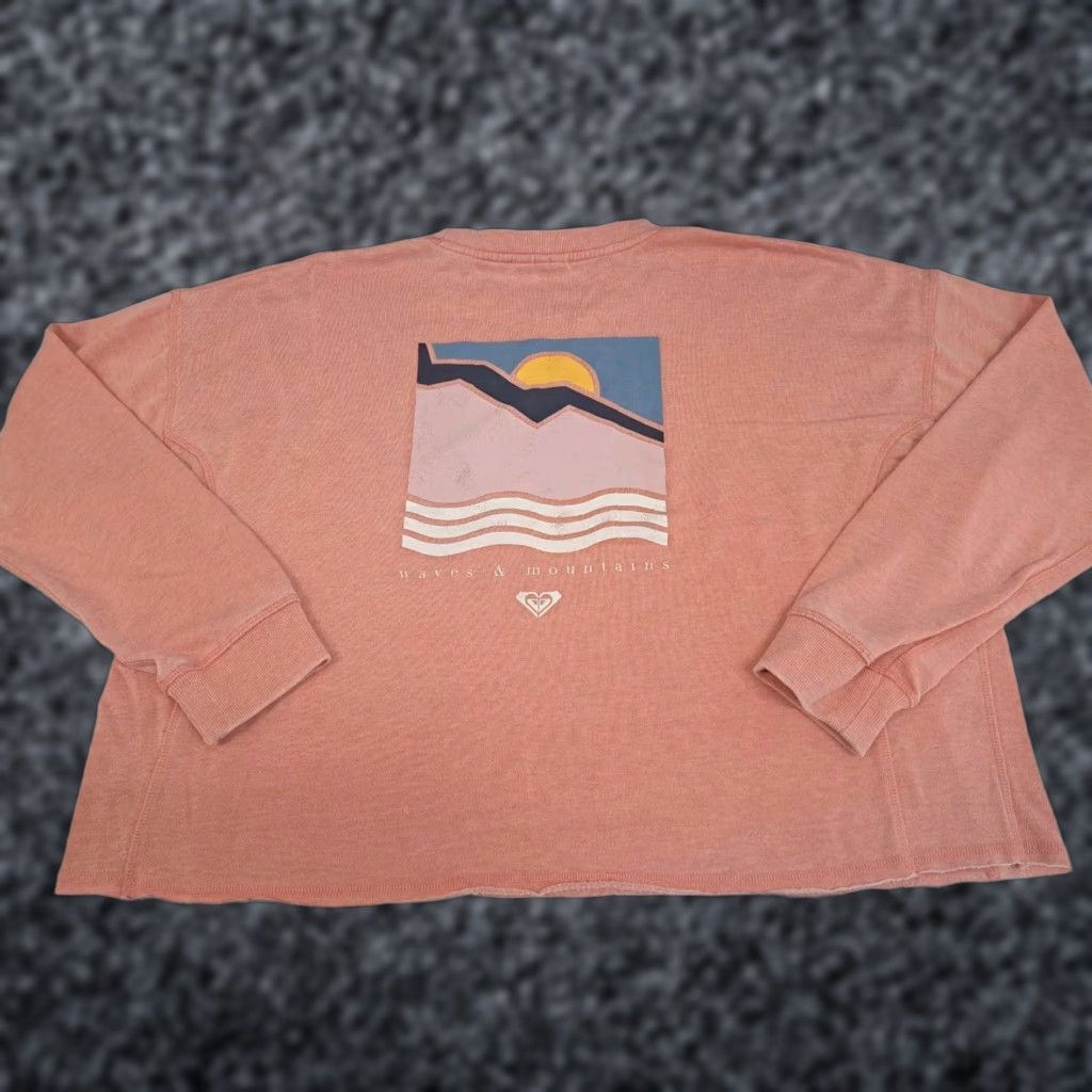 Vintage ROXY Sweatshirt Long Sleeve Pullover Orange Size L Women Beach Waves Mountains Logo Fleece Knit Graphic Print Size L / US 10 / IT 46 - 1 Thumbnail