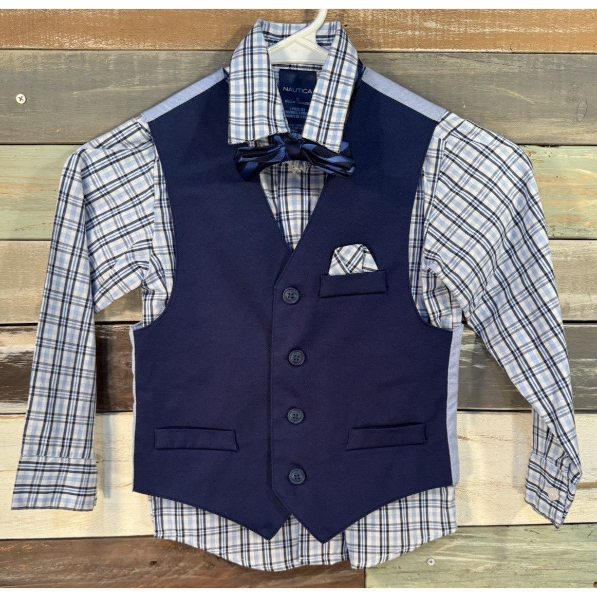 Nautica NAUTICA Boys Long Sleeve 3 Pc Navy Blue Plaid Dress Pant Sui Size US XS / EU 42 / 0 - 1 Thumbnail