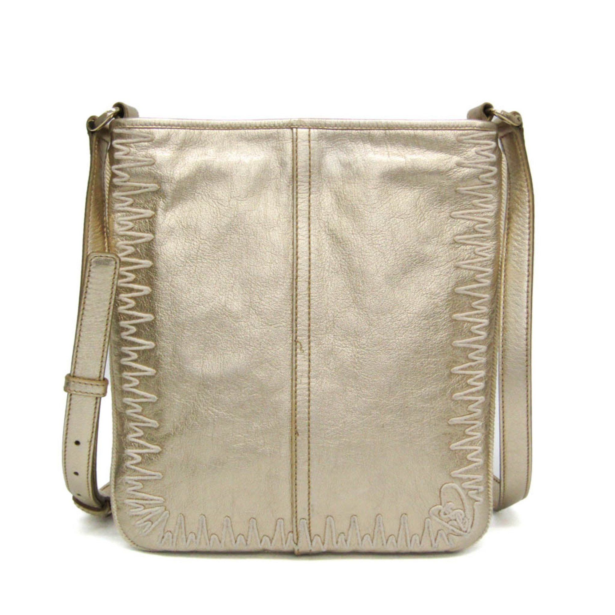 Yves Saint Laurent Rive Gauche 160240 Women's Leather Shoulder Bag Gold