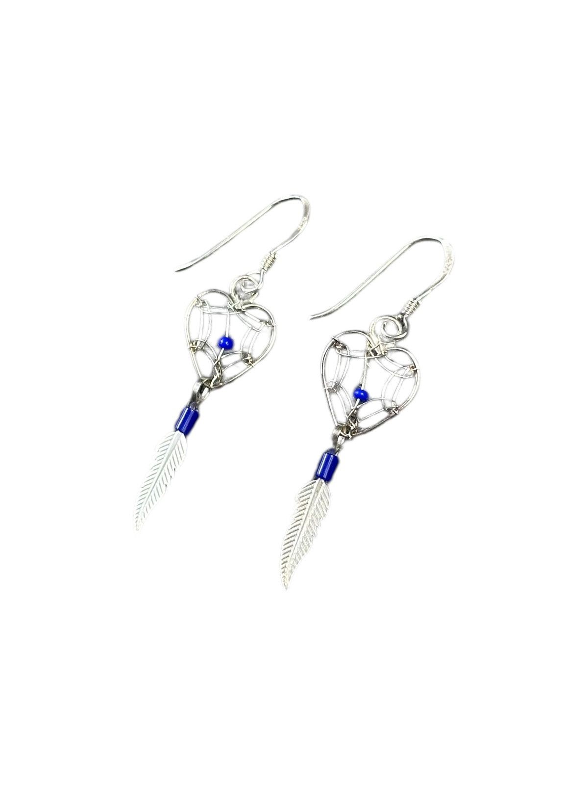 Vintage JAPANESE MADE STERLING SILVER DREAMCATCHER LAPIZ EARRINGS Size ONE SIZE - 2 Thumbnail